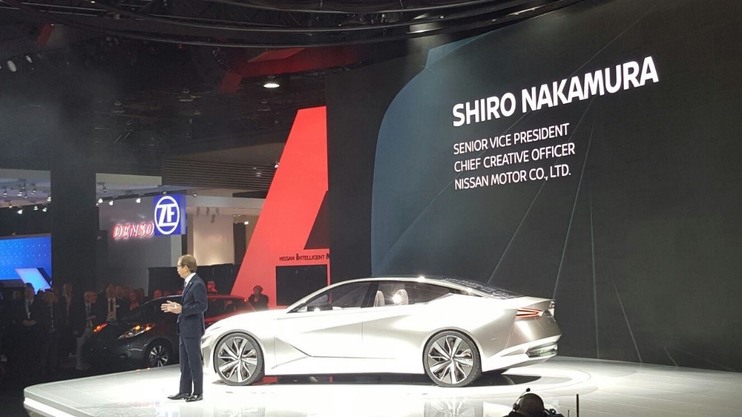 Nissan Chief Creative Officer Shiro Nakamura introduced the Nissan Vmotion 2.0 concept vehicle at the 2017 North American International Auto Show.