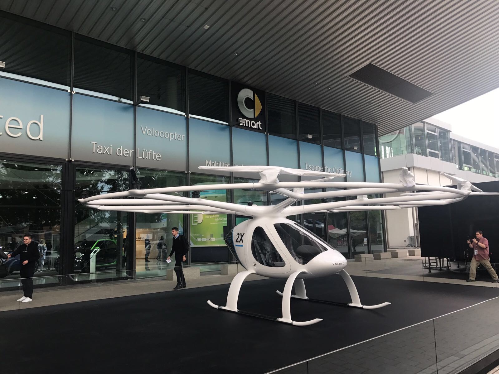 The Volocopter was on display in Frankfurt. Daimler has invested millions into the company and Dubai is reportedly interested in using them as flying taxis. 