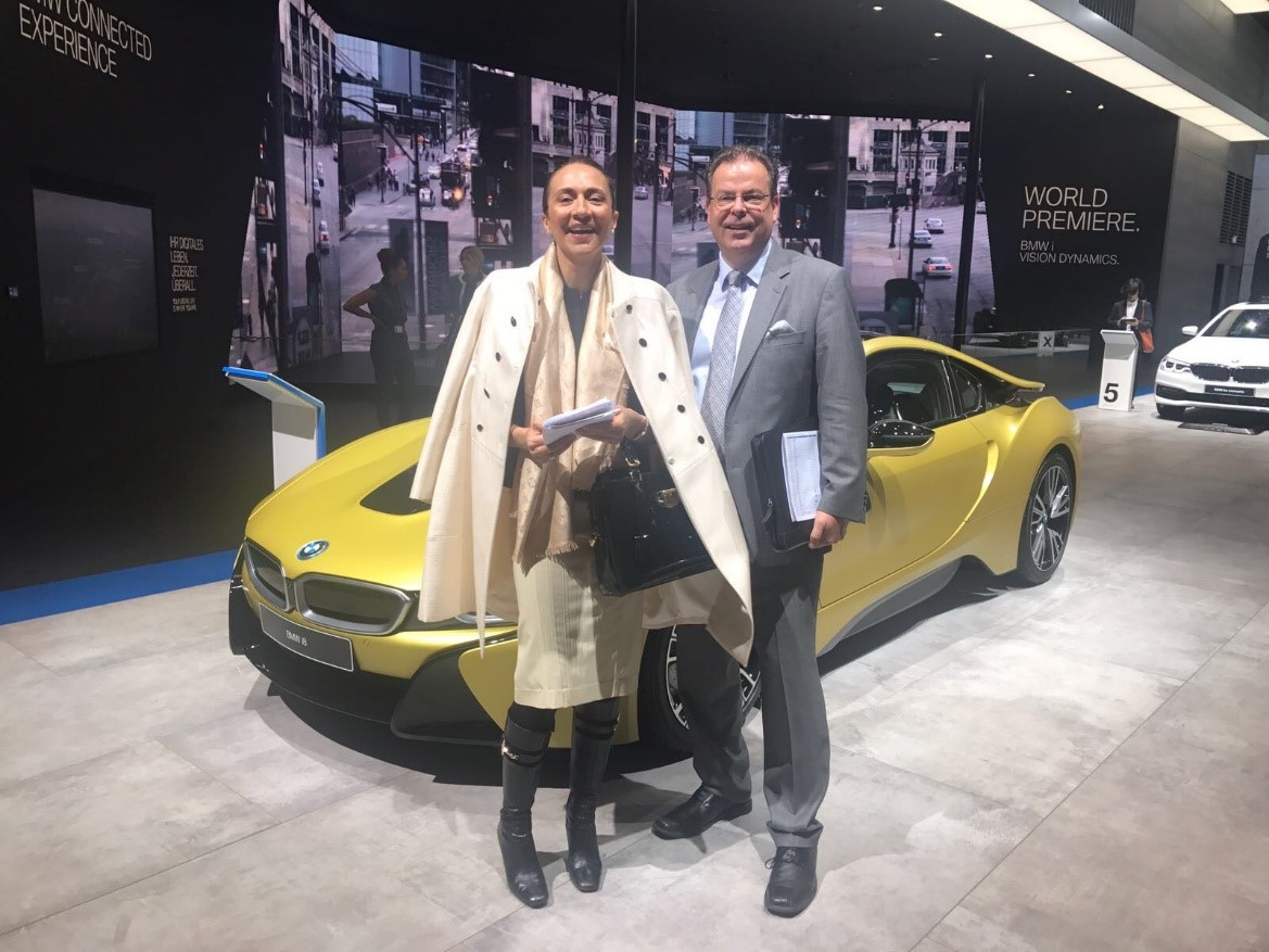 Vanessa Moriel, Managing Director Asia (left); and Wolfgang Doell, President and Managing Director Europe at the BMW booth. 