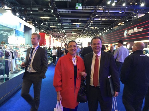 LIASE Group Managing Director Asia Vanessa Moriel (left) and LIASE Group President and Managing Director Europe Wolfgang Doell (right) pose for a picture during the Frankfurt Motor Show. 