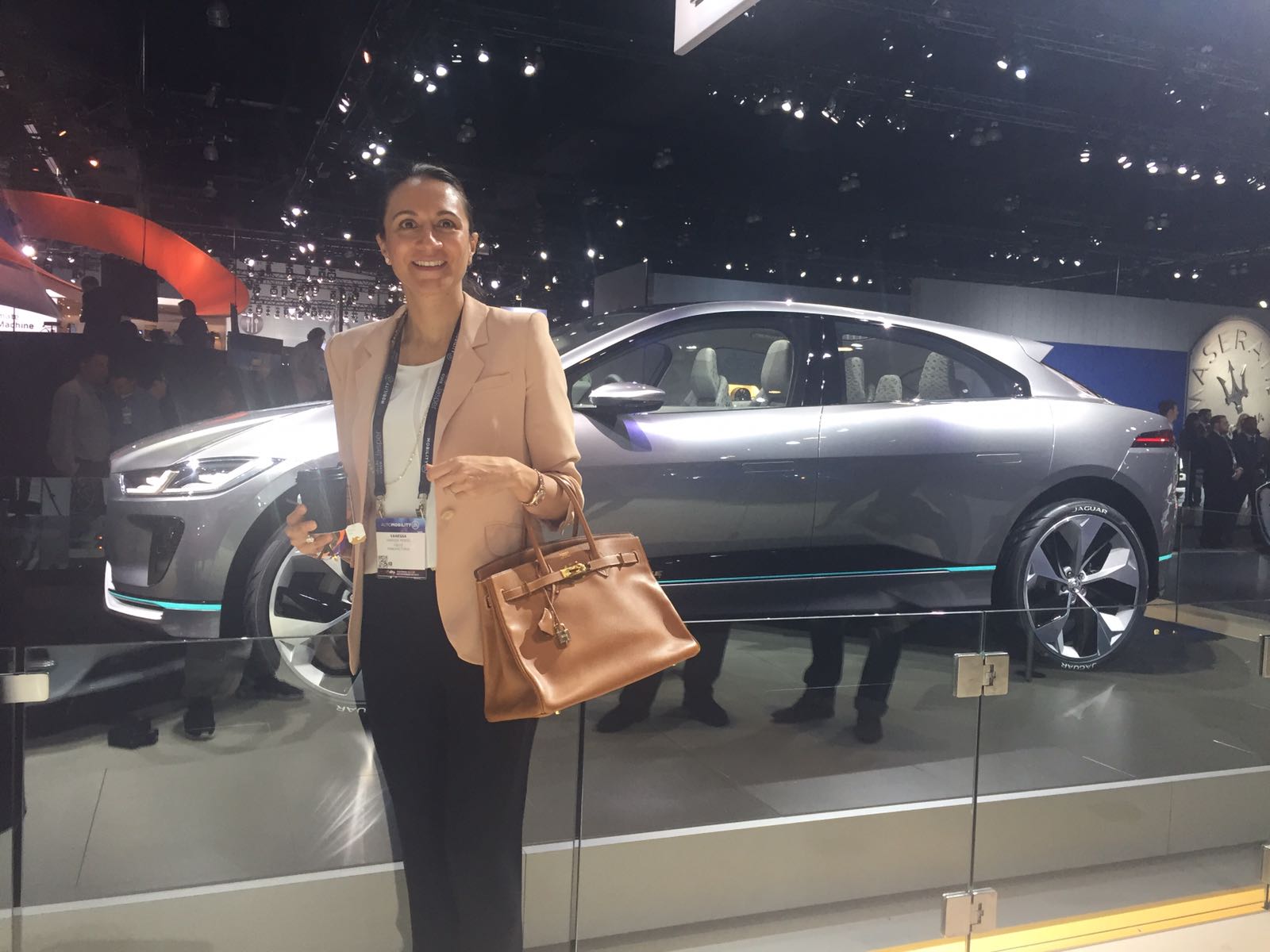 LIASE Group Managing Director Asia Vanessa Moriel stands in front of the Jaguar I-PACE Concept which made its North American debut at the LA Auto Show in 2016. The I-PACE is Jaguar’s first fully electric car. 