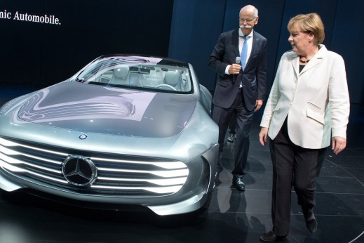 German Chancellor Angela Merkel examining Mercedes-Benz’s new Concept car in Frankfurt. 