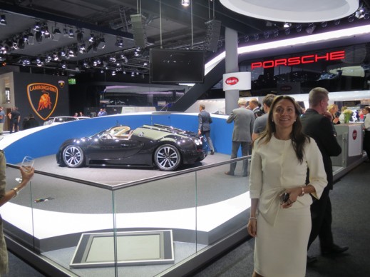 Vanessa Moriel, MD Asia for HCP, standing in front of the latest Bugatti Veyron, the second vehicle of a six part “Legends” series in homage to Jean Bugatti, son of the company founder and creator of the famed Type 57SC Atlantic. Only three will be made, each costing 2.28 million euros.