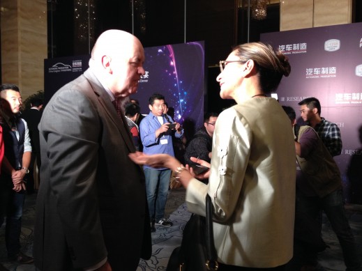 Vanessa Moriel, Managing Director at HCP, speaking to Bob Grace, President, Jaguar Land Rover Greater China during the 2014 Automobil Produktion China Congress.