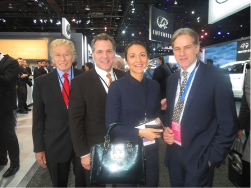 Left to right: LIASE Non-Executive Board Member Vic Doolan; Vanessa Moriel; John Bukowicz; and Automobilewoche & Automotive News Director Thomas Heringer, standing in front of the Infiniti booth. Infiniti unveiled the new Infiniti Q60 with a bold design that is bound to rejuvenate the luxury automaker’s lineup once it comes into production in 2016.  